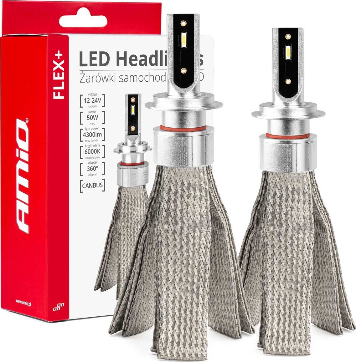 AMiO Żarówki samochodowe led seria flex+ h7 h18 12v 24v 6000k canbus amio-03659