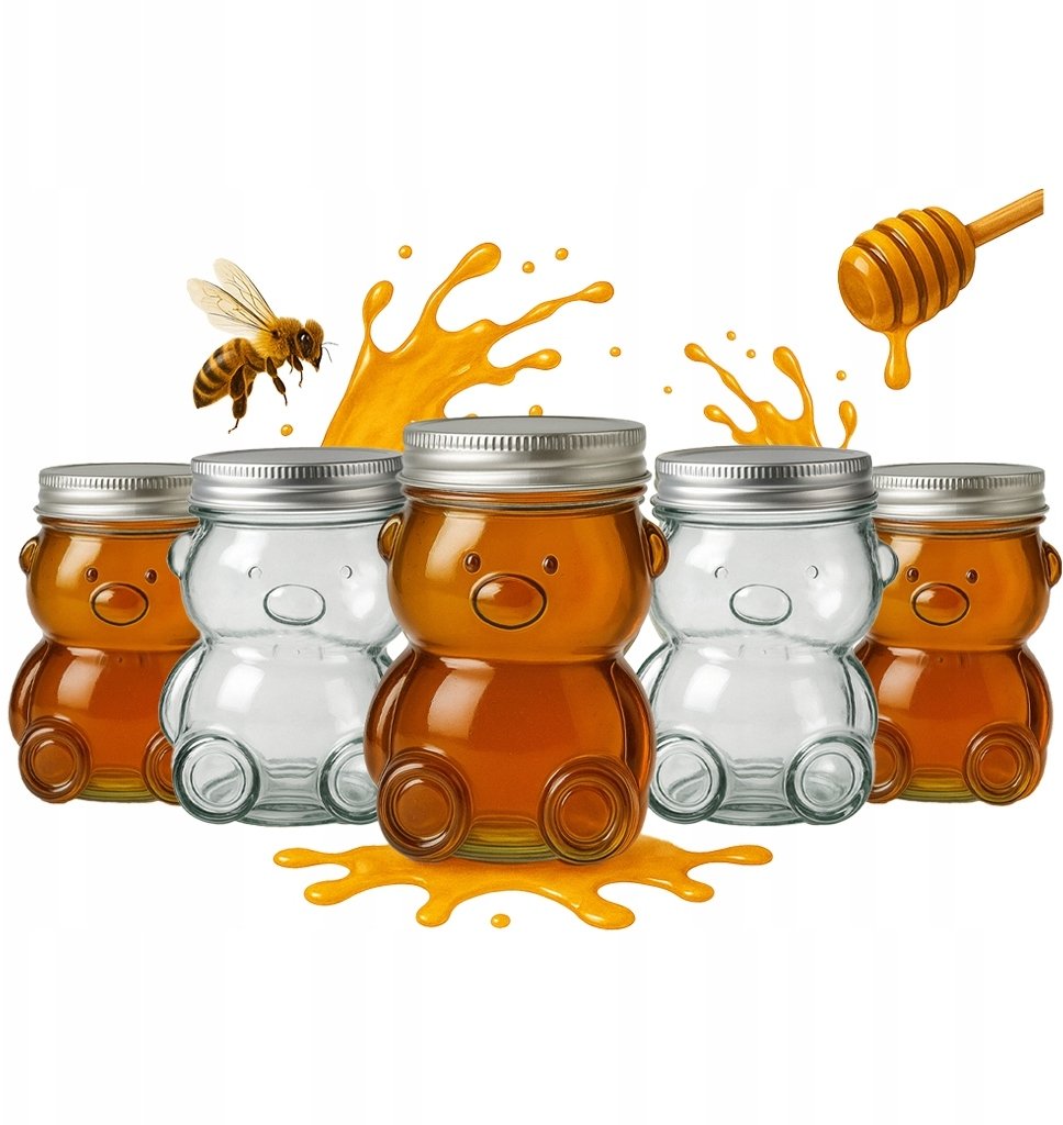 5x Słoiki szklane MIŚ 300ml z zakrętką na miód dżem przyprawy mini słoiczek