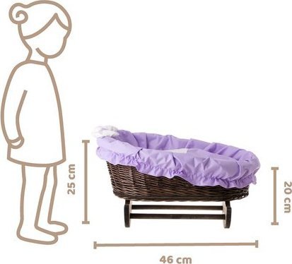 WickerPL BUJANE ŁÓŻECZKO KOŁYSKA Z WIKLINY DLA LALEK Z POŚCIELĄ 46X28 H 20/25 CM