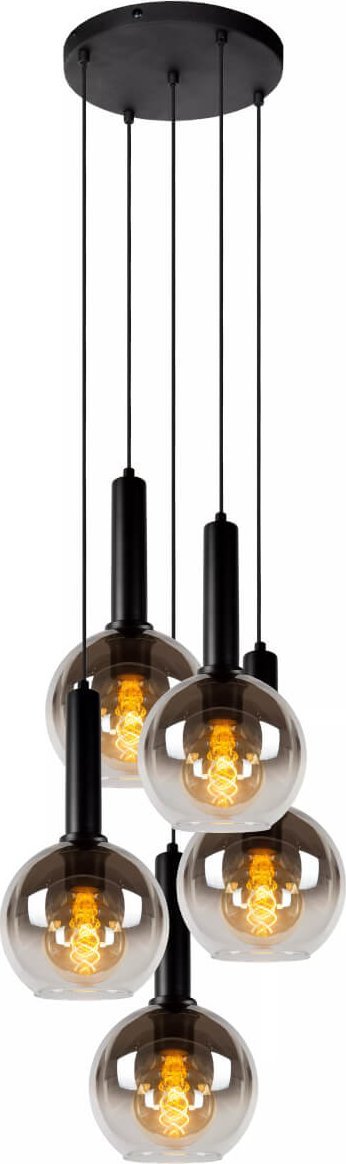 Lampa wisząca Lucide Wisząca lampa loftowa Marius kaskada czarna przydymiona