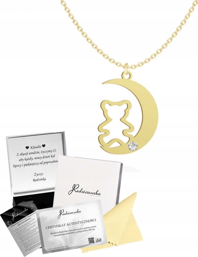 Radziszewska Jewellery ZŁOTY NASZYJNIK Z MISIEM KSIĘŻYC ŁAŃCUSZEK SREBRO 925 PREZENT ŻYCZENIA