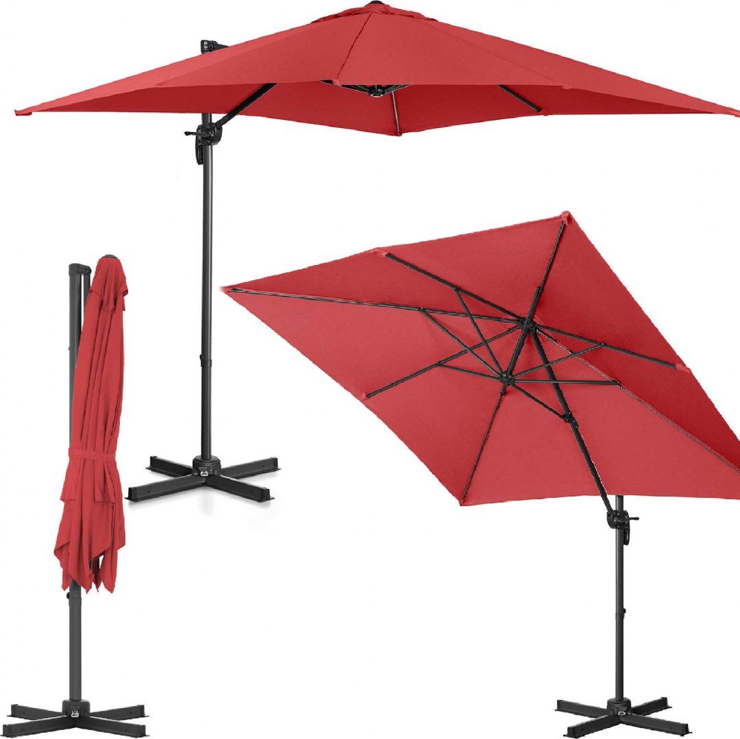 Uniprodo Parasol ogrodowy boczny na wysięgniku kwadratowy 250 x 250 cm bordowy