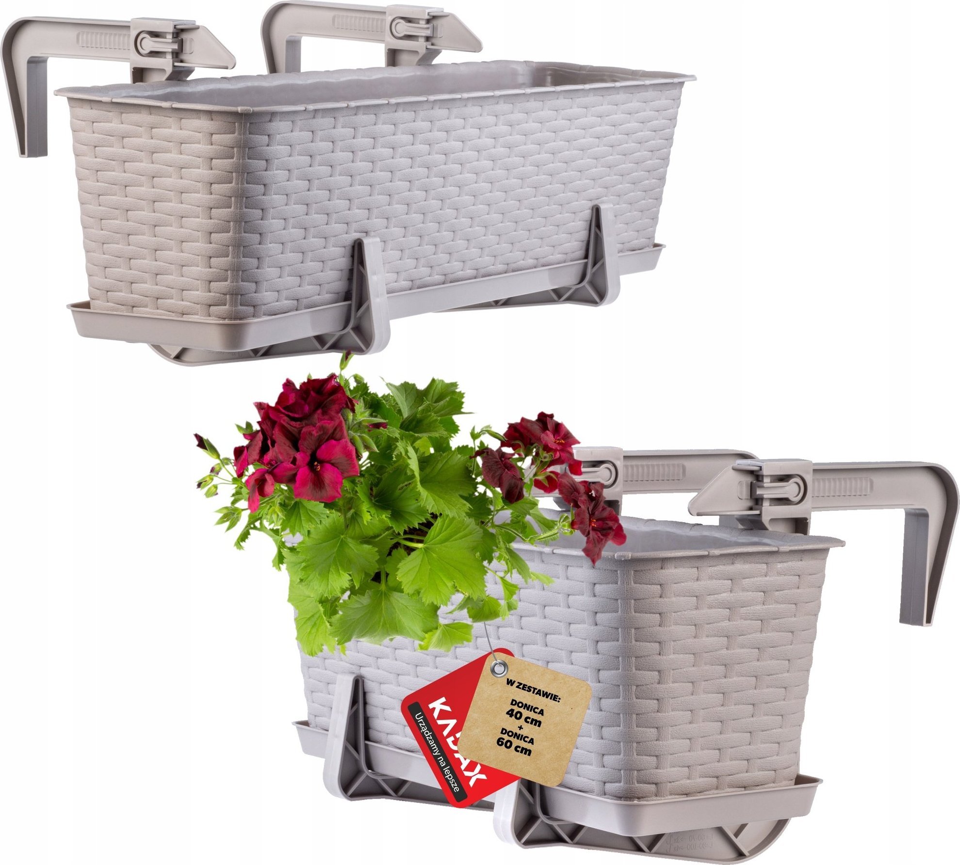 Kadax Doniczka Skrzynka Balkonowa Uchwyty 40+60cm 2szt