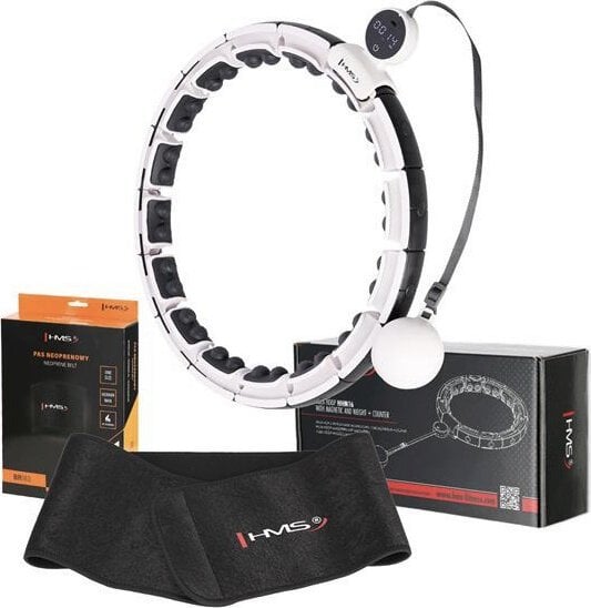 HMS ZESTAW HULA HOP MAGNETYCZNY WHITE HHM16 Z LICZNIKIEM HMS + PAS WYSZCZUPLAJĄCY BR163 BLACK