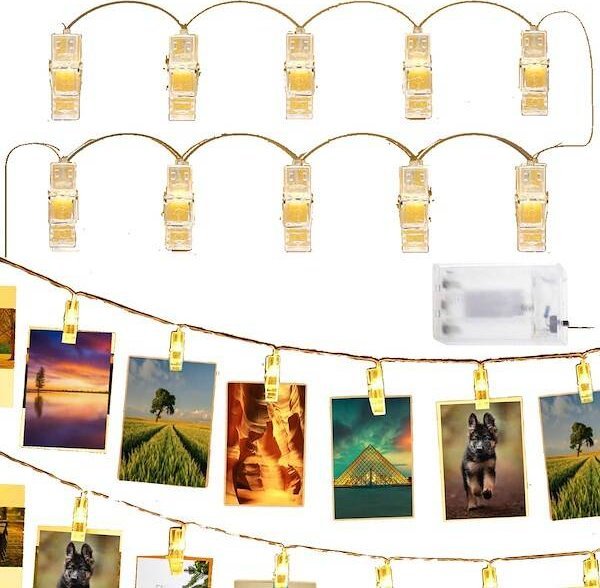 Lampki choinkowe Springos Klipsy Lampki LED klamerki spinacze na zdjęcia 10 LED ciepły biały UNIWERSALNY