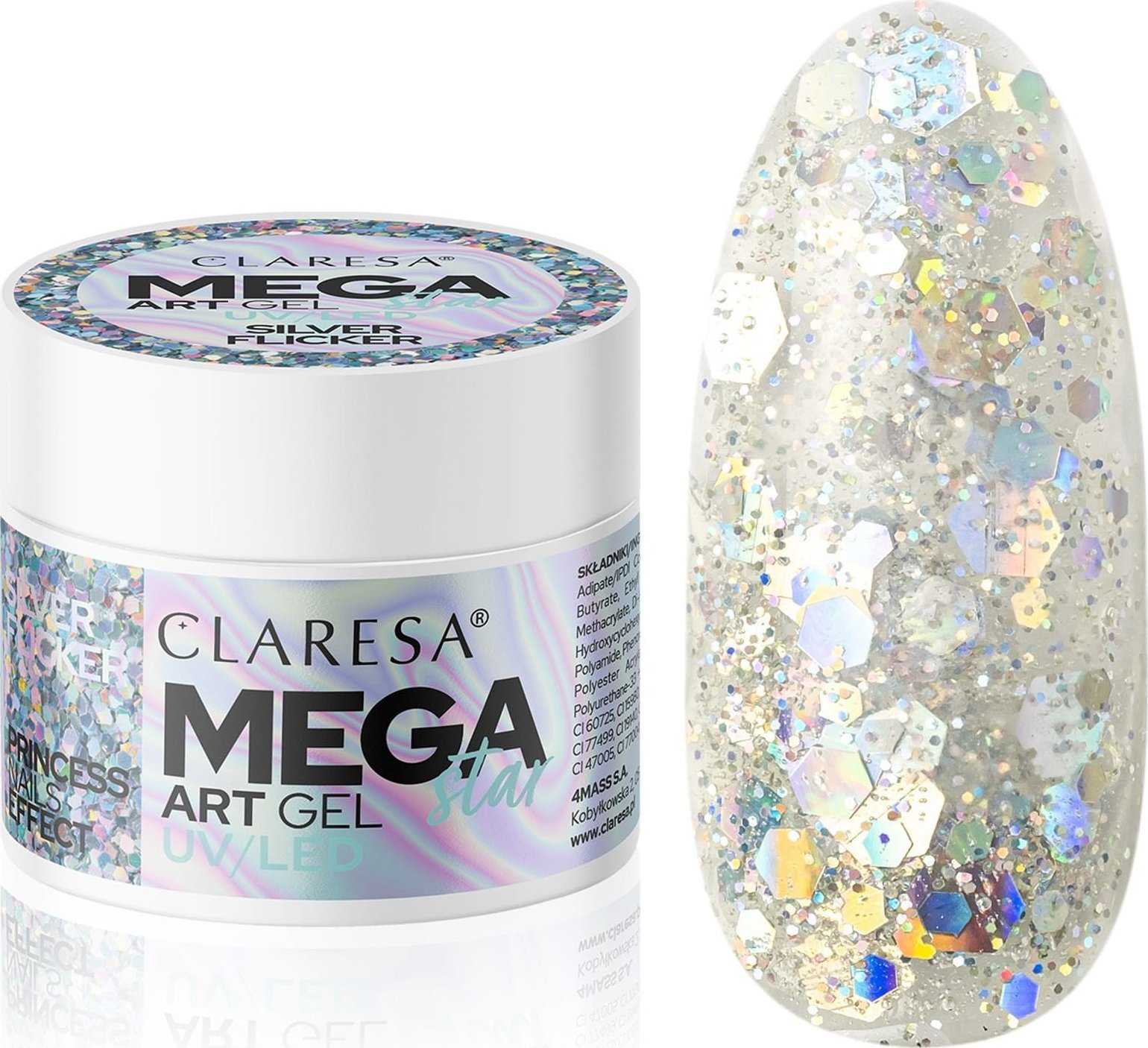 Claresa N Żel do zdobień - Megastar Silver Flick 10 g