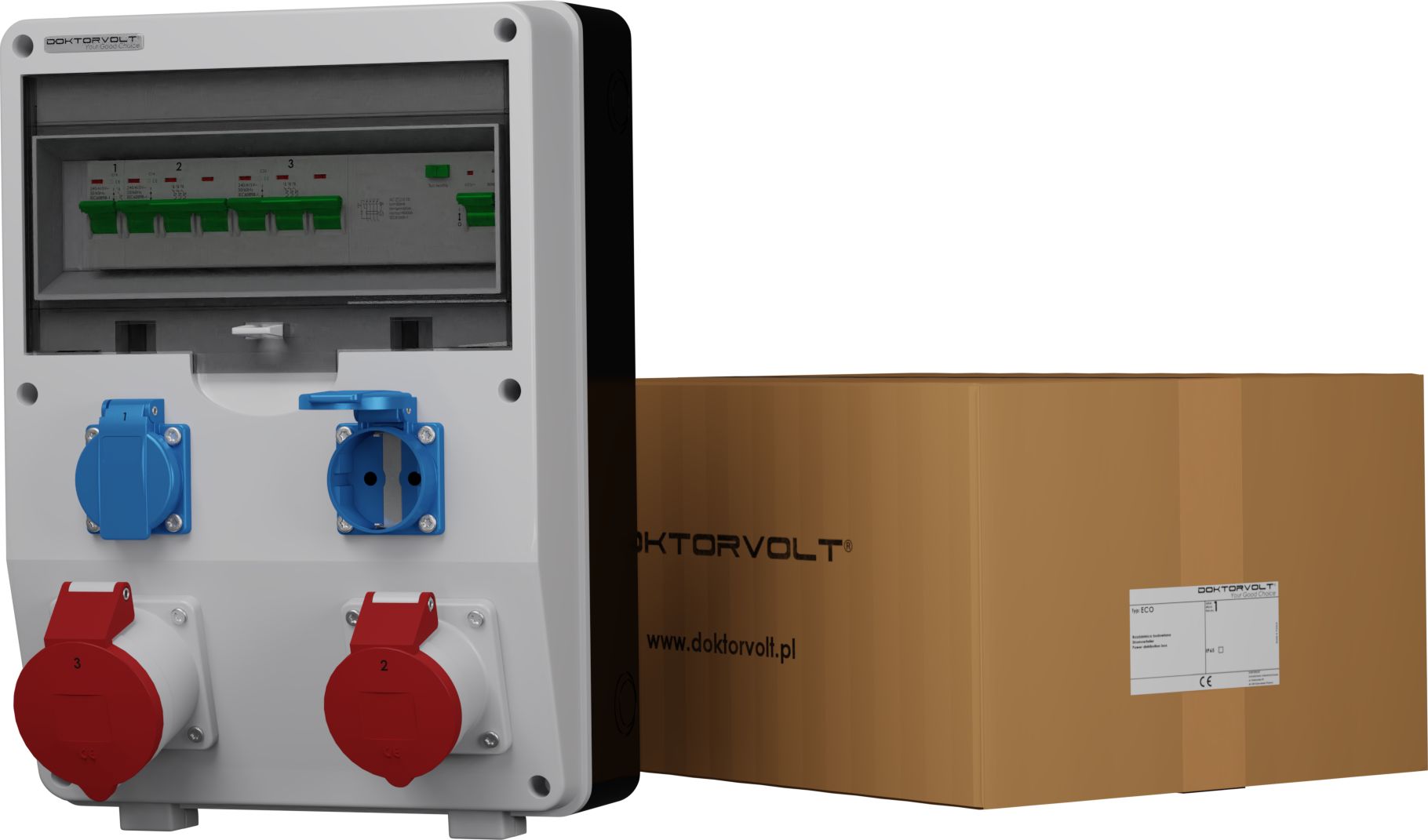 Doktorvolt Rozdzielnica budowlana ECO-S/FI 32A 16A 2x230V Schuko Doktorvolt 2633