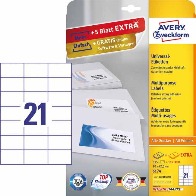 ETYK.ZF 6174 70X42,3 BIAŁE 25 ARK ETYKIETY - 6174