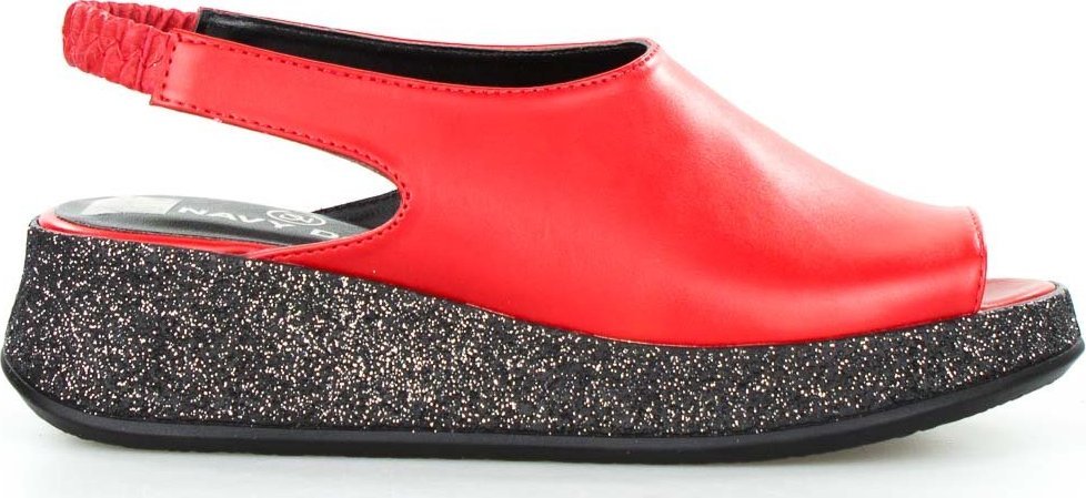 W. Potocki Sandały na brokatowym koturnie z gumką czerwone-38