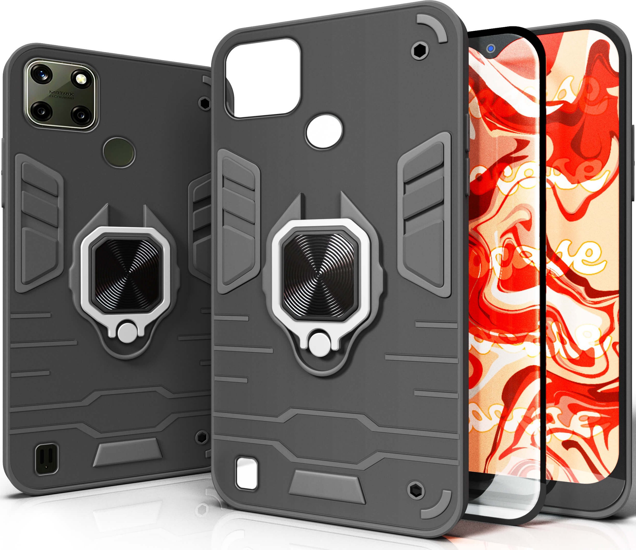 Hello Case ETUI PANCERNE DO REALME C25Y CZARNE OBUDOWA ARMOR HOLDER RING CASE SZKŁO