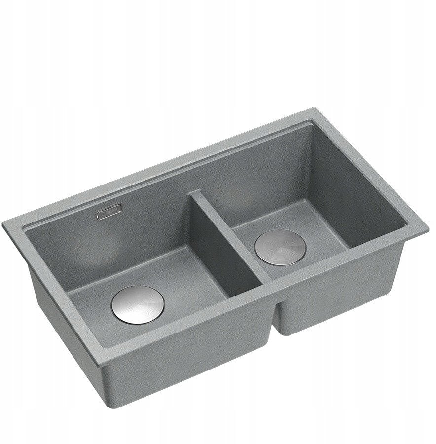 QUADRON | LOGAN 120 | granitowy zlewozmywak kuchenny SILVER STONE + STAL | wymiar: 76 x 45 x 23,5 cm | 2-komorowy podwieszany| podbudowa szafki od: 80