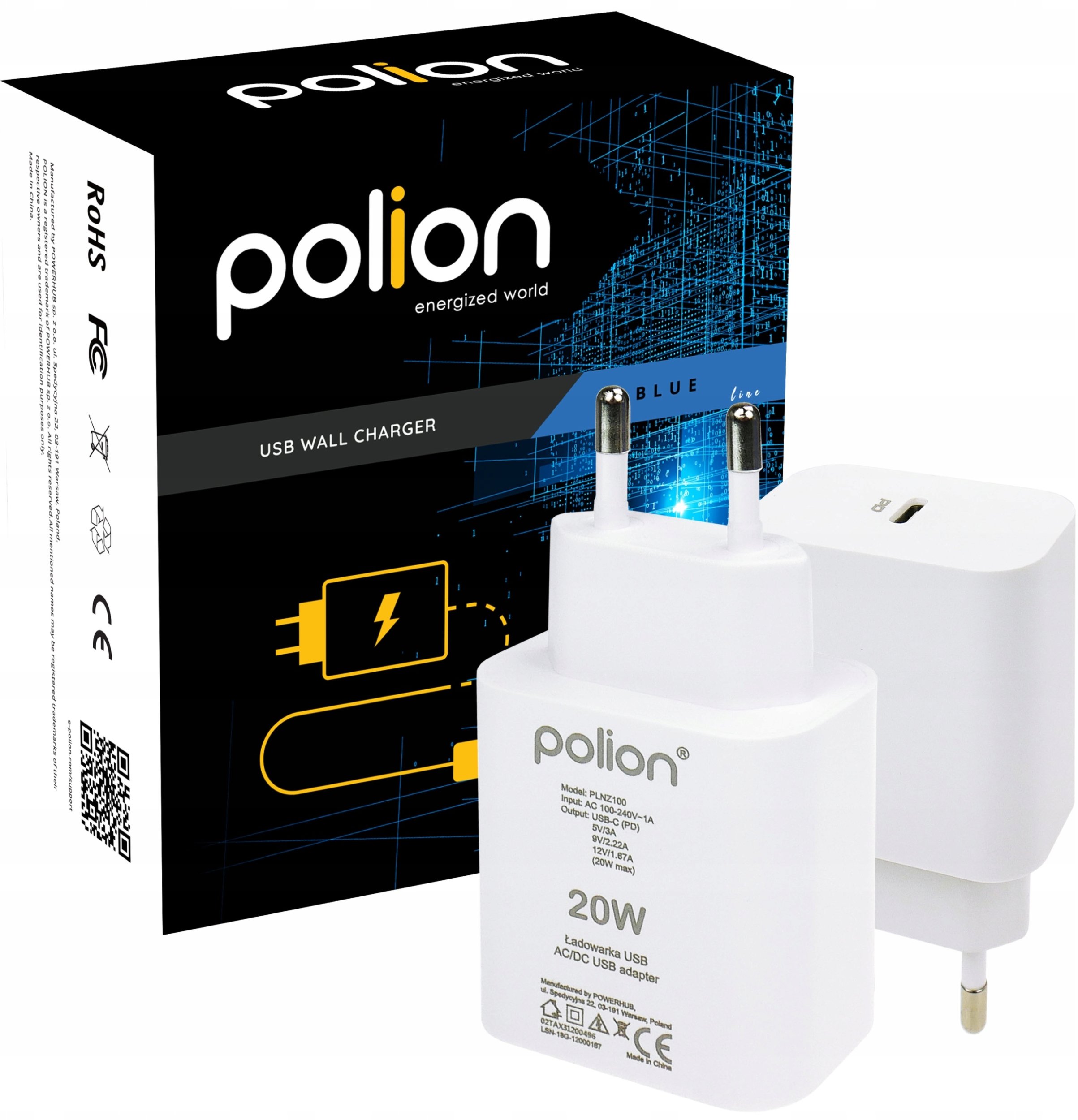 Ładowarka kostka do telefonu tabletu USB-C 20W | USB-C |QC | PD