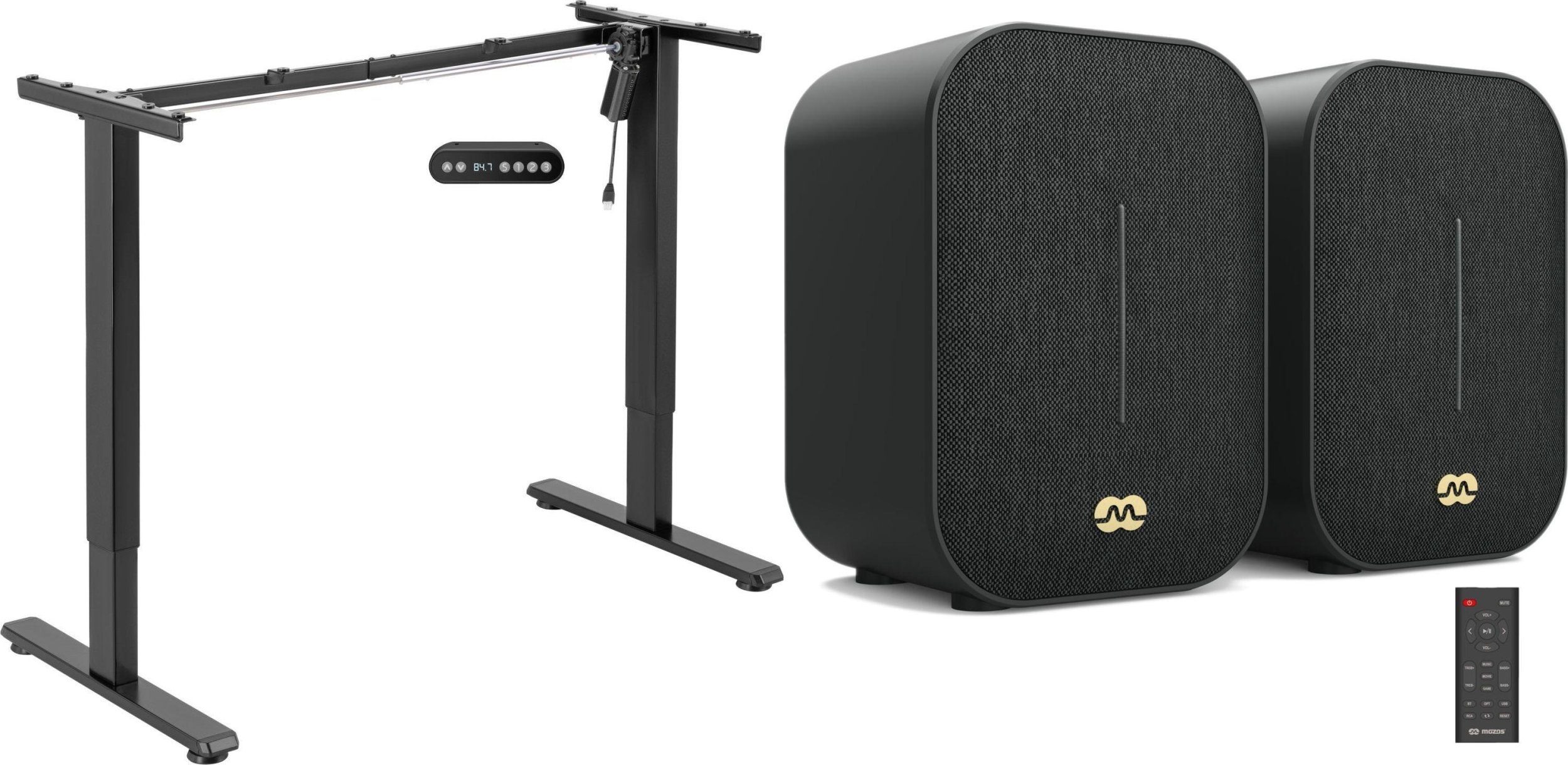 Mozos Mozos Stelaż do biurka czarny z elektryczną regulacją wysokości EDF-PRO-BK + Głośniki komputerowe Agera