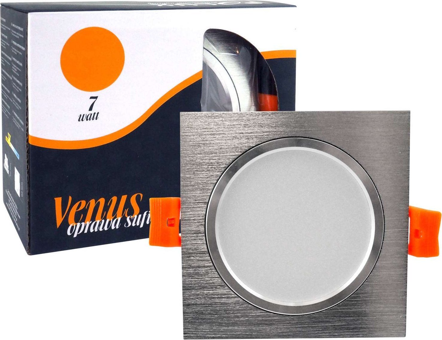 Polux Wpuszczana LAMPA sufitowa VENUS 303622 Polux podtynkowa OPRAWA kwadratowa LED 7W 3000K do zabudowy srebrna