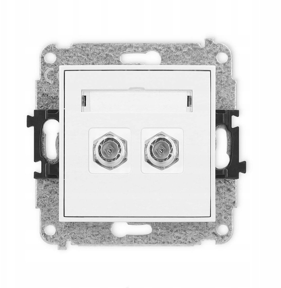 Karlik Mechanizm gniazda antenowego podwójnego typu F (SAT) niklowany biały mat 25IGF-2