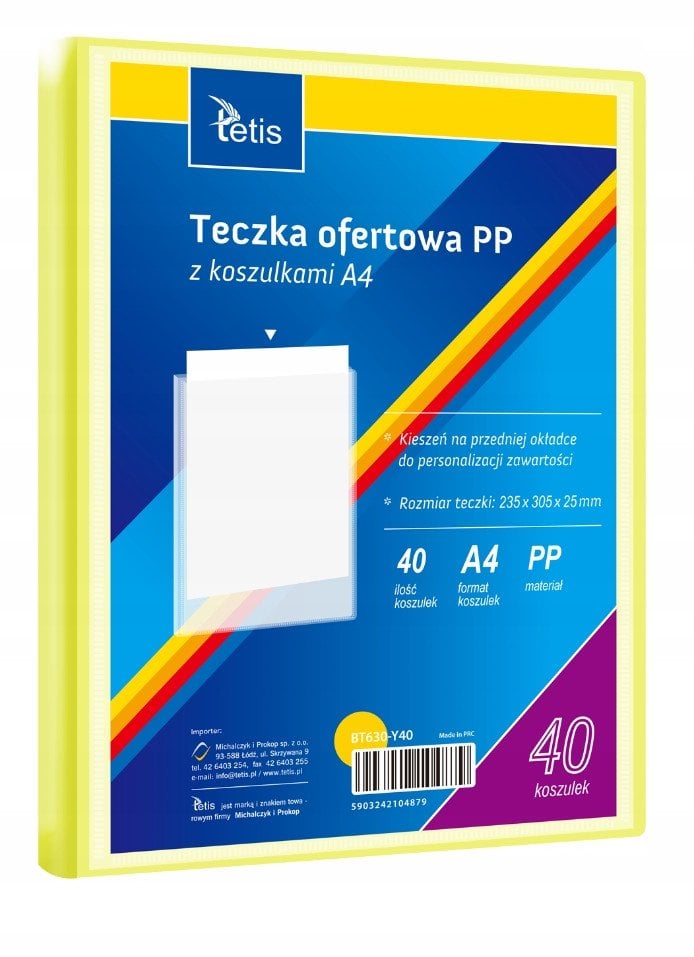 Teczka ofertowa A4 PP + 40 koszulek żółta BT630-Y40 tetis