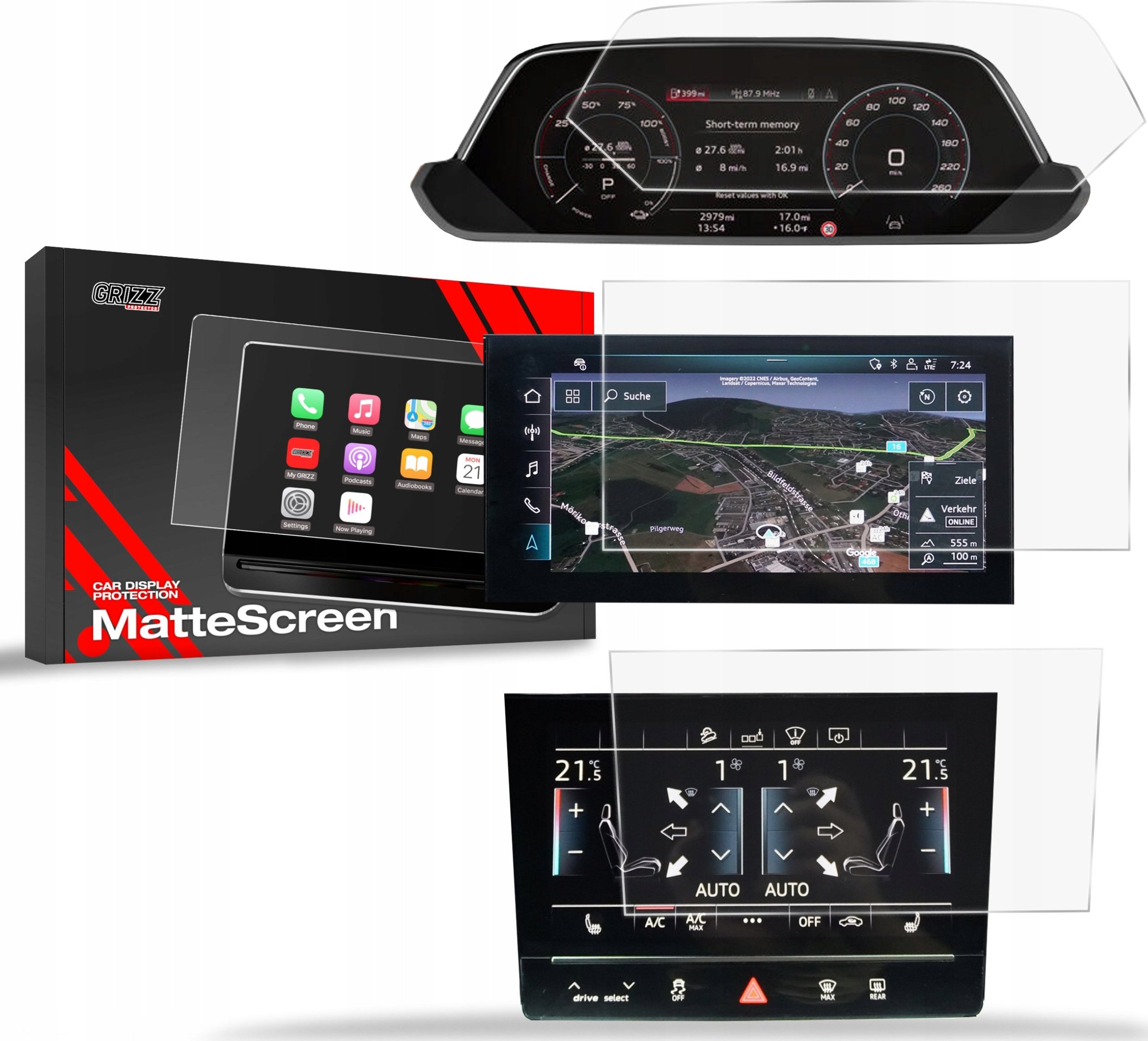 GrizzGlass Folia matowa GrizzGlass CarDisplay Protection do Audi e-tron 2019-2022 [3w1]