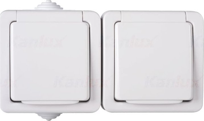Kanlux TEKNO Gniazdo hermetyczne podwójne z ochroną styków 16A 250V biały IP54 33497