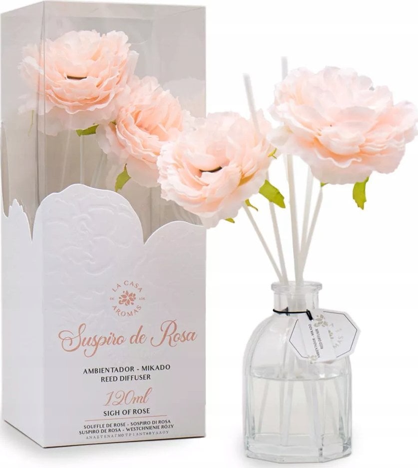 Dyfuzor zapachowy LA CASA DE LOS AROMAS_Flower patyczki zapachowe w formie kwiatu Westchnienie Róży 120ml