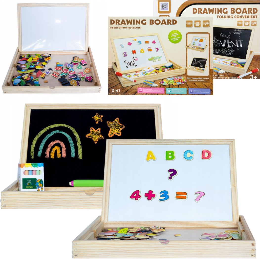 Drewniana wielofunkcyjna tablica edukacyjna 2w1