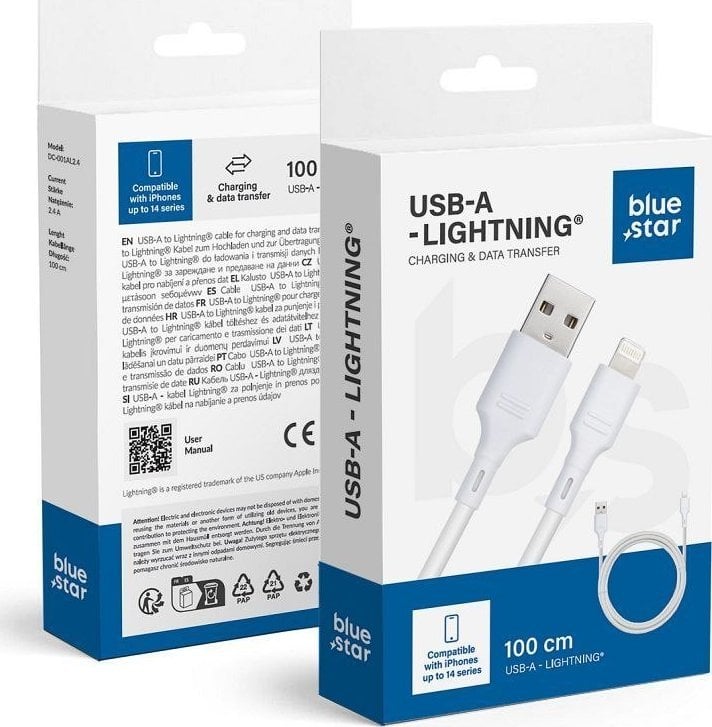 Kabel USB Bluestar USB-A - Lightning 1 m Biały