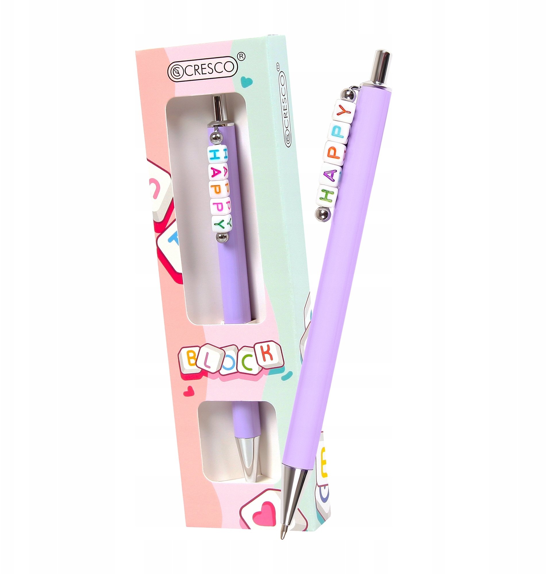 Długopis Block z koralikami HAPPY w etui fioletowy