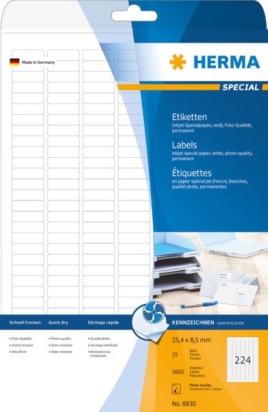 Herma Etykiety InkPrint 8830, A4, 25,4 x 8,5 mm, papier biały matowy, 5600 szt., zaokrąglone narożniki (8830)