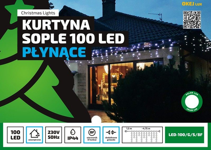 Multimix.pl Kurtyna Sople LED 4,75 m 100 LED na zewnątrz 8 funkcji świecenia zewnętrzne lampki choinkowe NR 1762