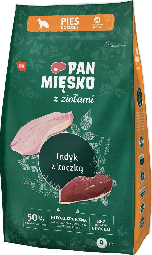 Pan Mięsko Z Ziołami Indyk z kaczką (dorosły) chrupki M 9kg