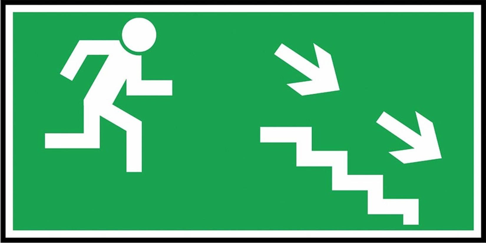 Reis Z-8E - Znak ewakuacyjny Kierunek do wyjścia drogi ewakuacji schodami w dół w prawo