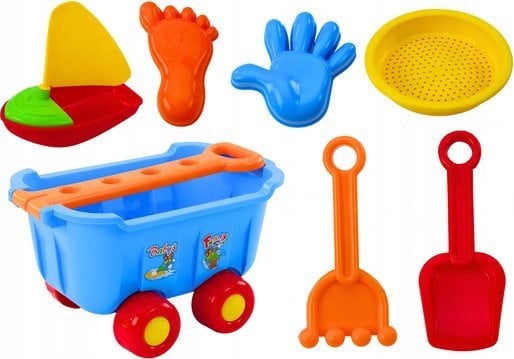 LeanToys Zabawki Do Piasku Wózek Niebieski Grabki Łopatka Łódka 8 El