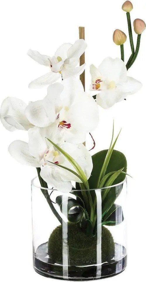 Atmosphera Wazon szklany z kwiatami sztucznymi w kolorze białym, trwała ozdoba do każdego wnętrza