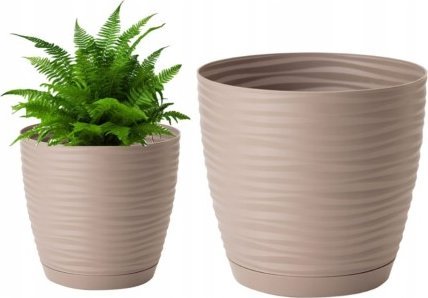 Form-Plastic Doniczka z podstawką szaro-beżowa 19x17,3cm plastikowa