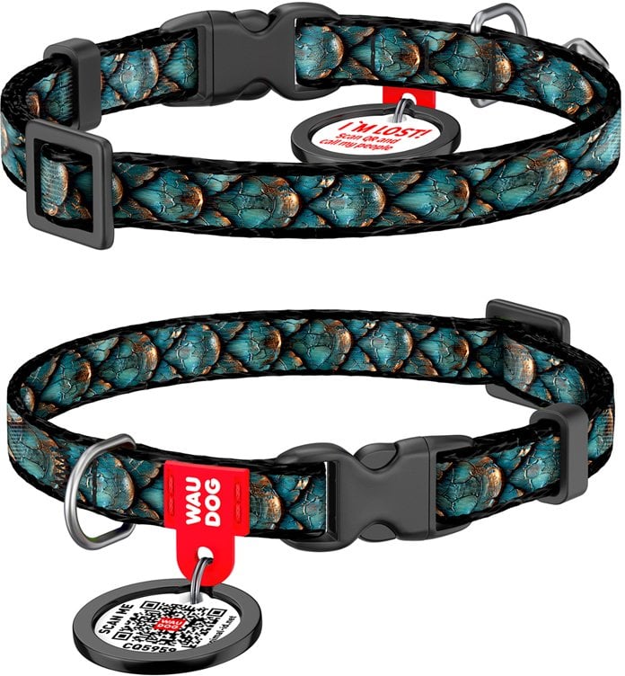 WAU DOG OBROŻA DLA KOTA Z ADRESÓWKĄ I DZWONKIEM XS 10mm/20-30cm ŁUSKI