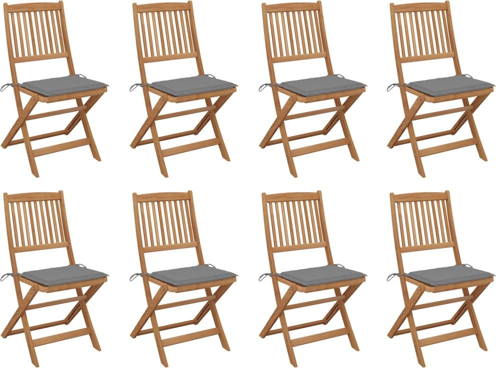 vidaXL Składane krzesła ogrodowe z poduszkami, 8 szt., drewno akacjowe