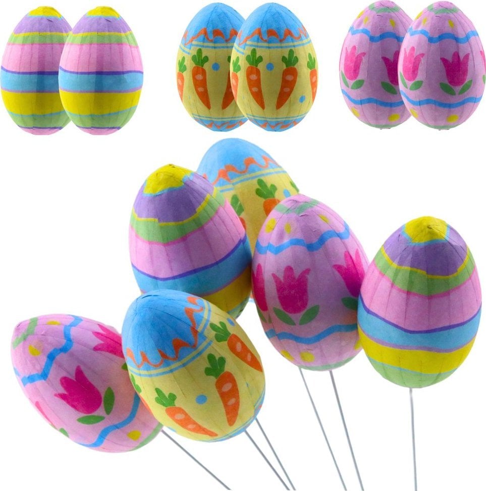 Jajka Wielkanocne Na Piku Druciku Marchewki Tulipany Ozdoba Kolorowe 6szt LEAN