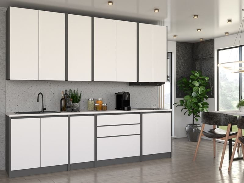 Meble Kuchenne Nowoczesne Komplet Bella 2.6m Modułowa Szara Biała Mat