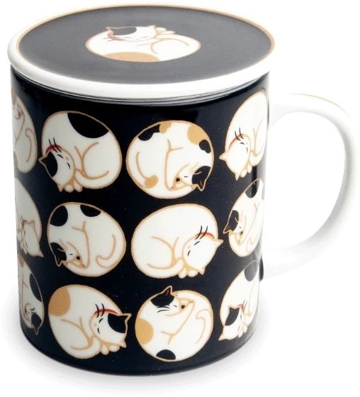 Kubek z filtrem do herbaty i pokrywką Śpiące Kotki 300ml - Jewel Japan