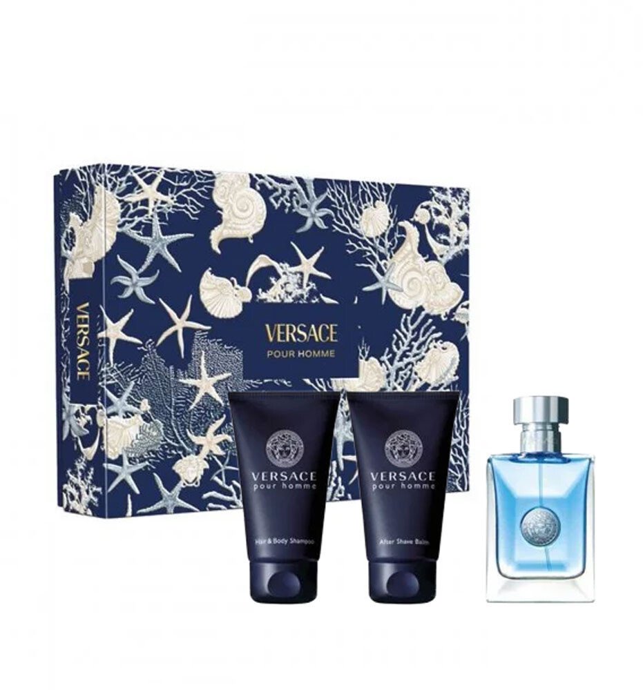 Versace Pour Homme zestaw woda toaletowa spray 50ml + żel pod prysznic 50ml + balsam po goleniu 50ml