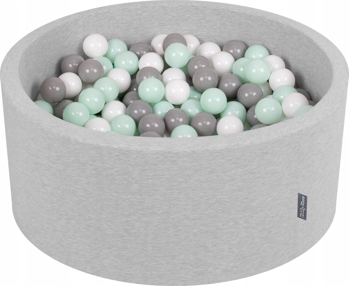 KiddyMoon KiddyMoon Suchy basen okrągły z piłeczkami 7cm 90x40 jasnoszary: biały-szary-mięta 90x40cm/300piłek Zabawka basen piankowy
