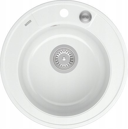Zlewozmywak GraniteQ MORGAN 210 GraniteQ zlewozmywak snow white z syfonem Push To Open stal szlachetna okrągły 1-komorowy b/o + zaczepy 3 szt