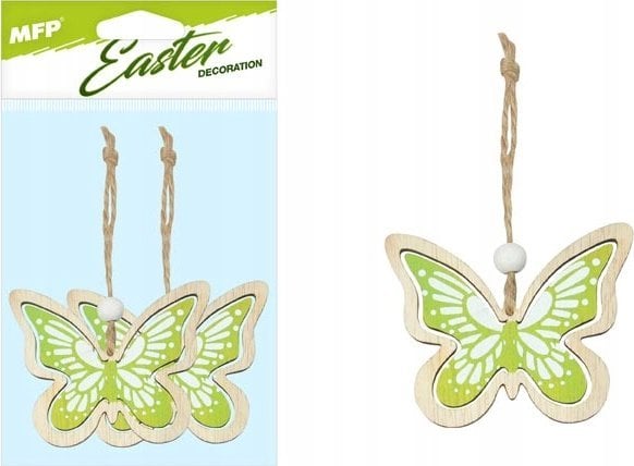 Dekoracja świąteczna MFP paper motyle zawieszka 2 szt./7cm zielona drewniana 2221616
