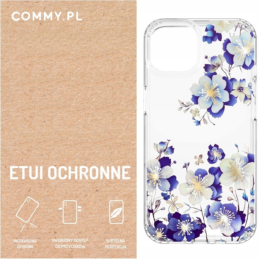 Przezroczyste mocne etui kwiaty Commy iPhone 13 Pro Max Case plecki