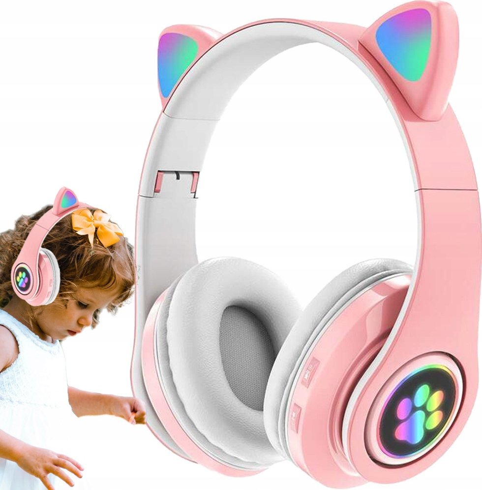 SŁUCHAWKI BEZPREWODOWE KOCIE USZY RÓŻOWE LX-B39A