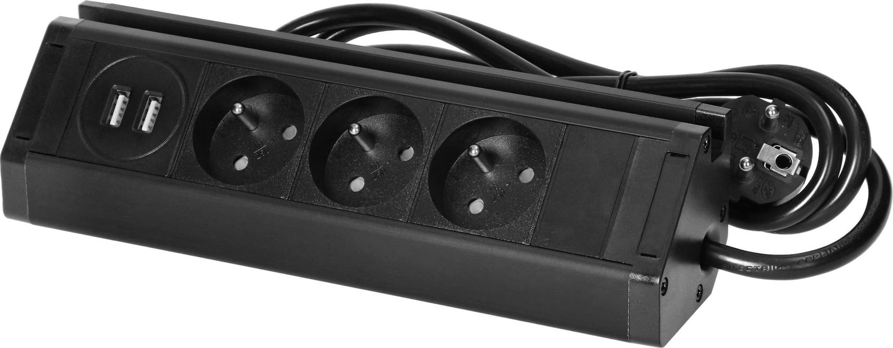 Orno Potrójne gniazdo meblowe z uchwytem na telefon, ładowarką USB i przewodem 1,5m, 3x2P+Z, 2xUSB (typ A, 2,4A), czarne