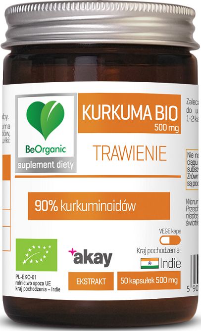 Beorganic Kurkuma Bio 500Mg 50 Kaps. Beorganic Medicaline 90% Kurkuminoidów Curcuma Longa Pieprz Długi Piperyna Piper Nigrum