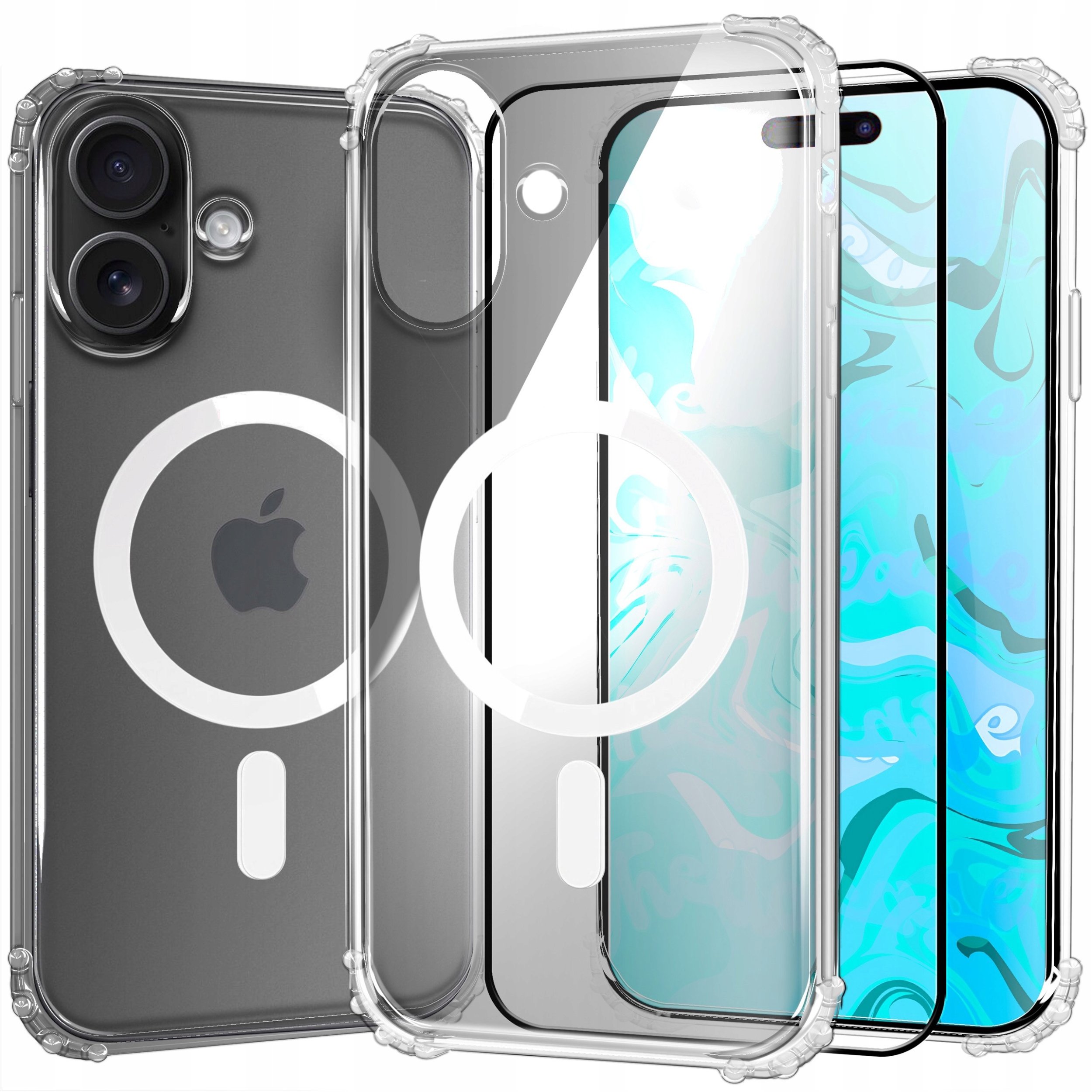 Etui Pancerne Do Apple iPhone 16 (Do Magsafe, Przezroczyste) Szkło 9H