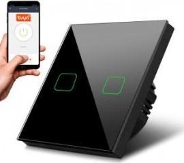 Maclean Włącznik światła dotykowy Maclean MCE717B podwójny, SMART, Tuya APP, szklany, czarny z kwadratowym podśw. przycisku, 86x86mm