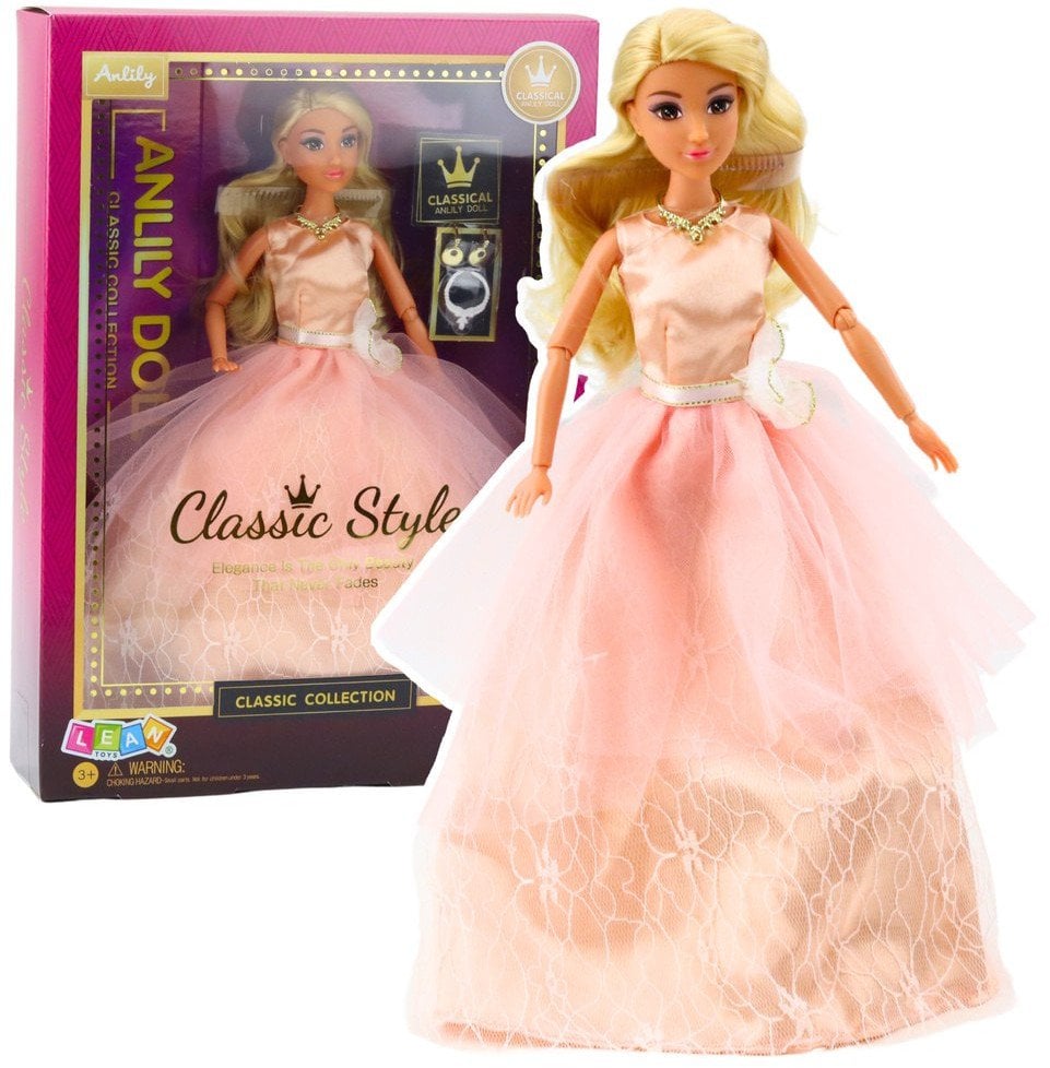 Lalka Anlily Suknia Balowa Pudrowy Róż Ruchome Kończyny Blond Włosy