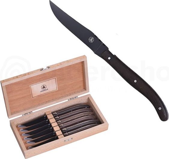 Laguiole Tradition Laguiole Steakmesser-Set 6tlg. schwarze Klinge/Wengegriff